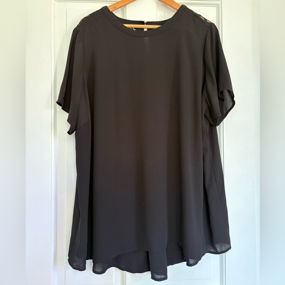 Premise Women's Black Short Sleeve Top Polyester Lace Accent Panel 2X